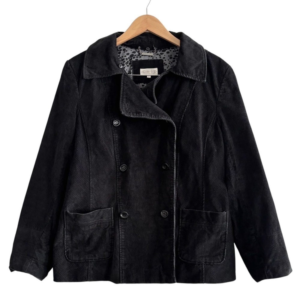 Northern Reflections Corduroy Boxy Black Pea Coat